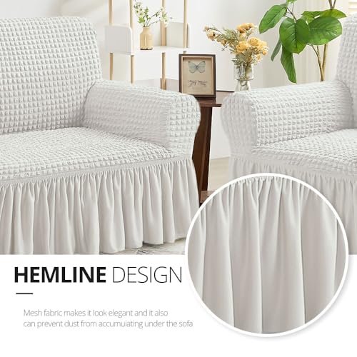 NICEEC Loveseat Slipcover Ivory Loveseat Cover 1 Piece Easy Fitted Sofa Couch Cover Universal High Stretch Durable Furniture Protector Love Seat with Skirt Country Style (2 Seater Ivory)