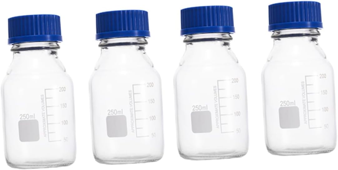 GANAZONO 4pcs Clear Glass Laboratory Vials with Screw Caps Transparent Wide Mouth Sample Bottles for Chemical Storage Thickened Slip Design for Secure Transport and Experiment Use