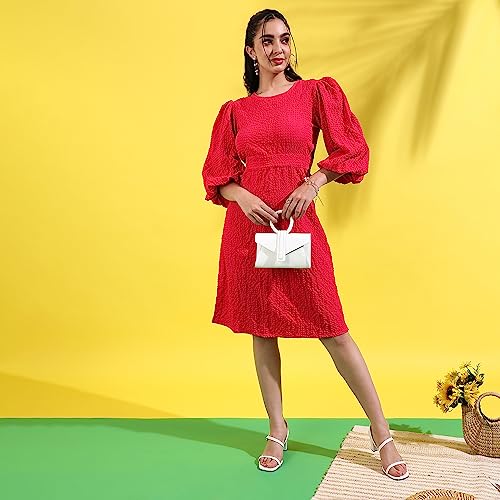 Image of PINACOLADA Women's Solid Dress for Casual Wear | Regular Sleeve | Quality Stretchable Fabric | Dress Crafted with Enhanced Stretch and Comfort Fit for Everyday Wear
