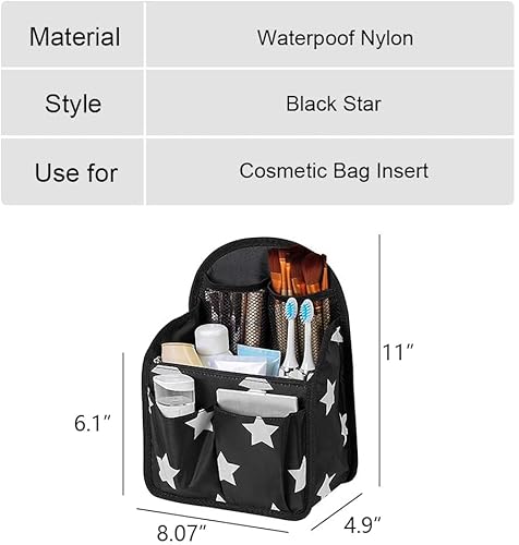 Kelendle Waterproof Backpack Handbag Organizer Insert Divider Travel Bag In Bag Organizer With Zipper Portable Cosmetic Bag Organizer Insert Nylon Inner Bag Organizer(Black Star) #TOP6