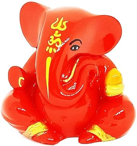Sahishnu Online and Marketing Ganesha Idol Statue,Ganesha Idols for Home Office,Mini Home/Car Decor, Vighnaharta Ganpati (Orange), Dimension :Length :2 , Width:1.2, Height Inches