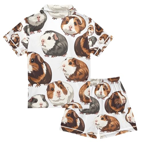 senya Funny Guinea Pig Satin Summer Pajama Sets Silk Short Sleeve Button Down Sleepwear2