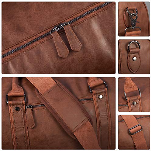 Oversized Travel Duffel Bag, Waterproof Leather Weekend bag Gym Sports Overnight Large Carry On Hand Bag-Brown