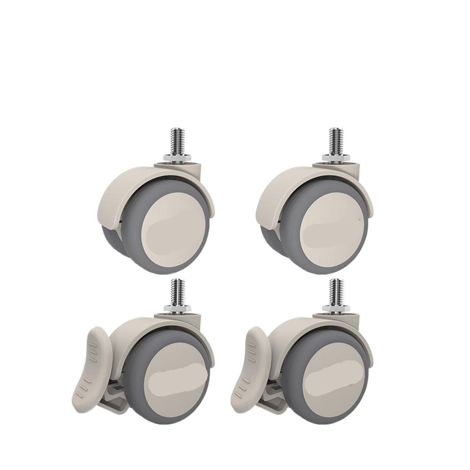 Mxxdmopd M8-B 4 Pieces/Lot Gray 2-Inch M6/M8/M10/M12 Screw Swivel Caster With Brake And Soft Rubber(M8-B)
