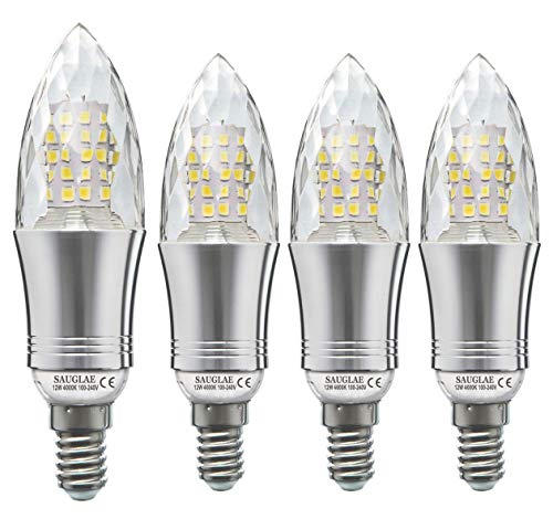 Bombillas Led E14 Sauglae LED Bombillas de Vela 12W, 100W Bombillas Incandescentes Equivalente, 4000K Blanco Neutro, 1200Lm, E14 Pequeño...