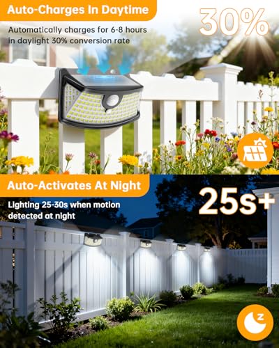 Image of Aootek New Solar Motion Sensor Lights 120 LEDs with Lights Reflector,270 Wide Angle, IP65 Waterproof, Step Lights for Front Door, Yard, Garage, Deck (Black, Daylight White, 1-Pack)