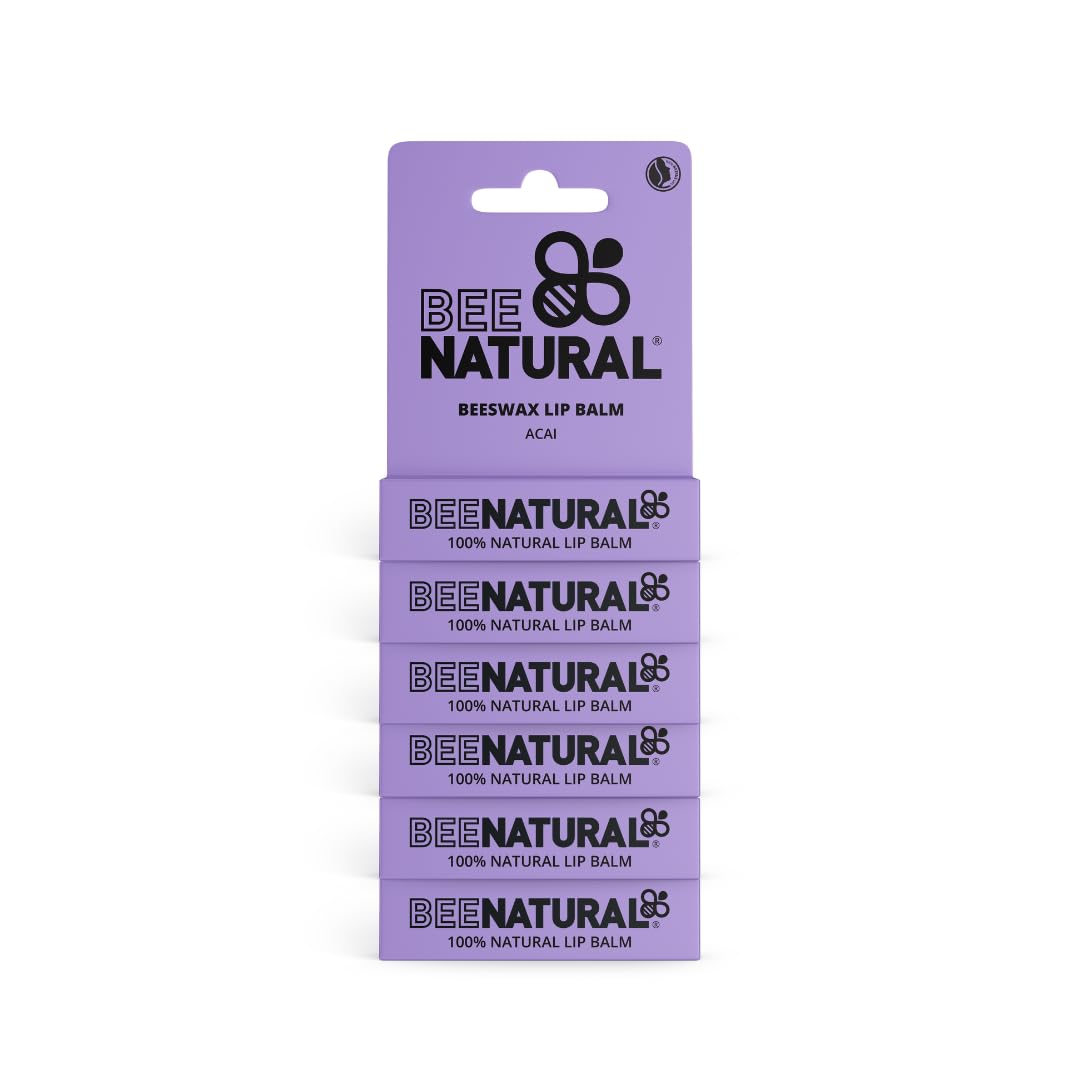 Bee Natural - 100% Natural Moisturising Lip Balm - Acai - Pack of 6