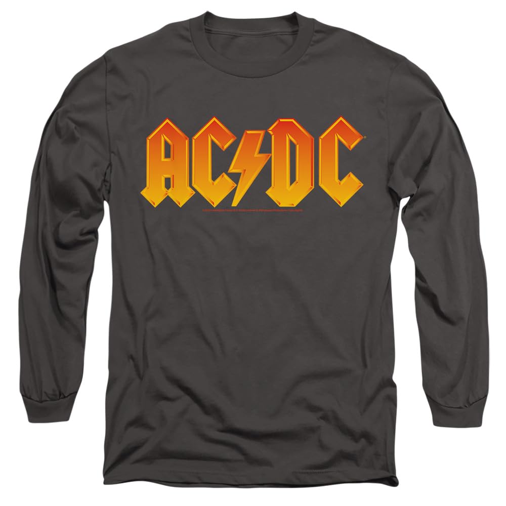 Acdc Men's Grey Logo Long Sleeve T Shirt-Charcoal in Size 2XL, Sports Direct