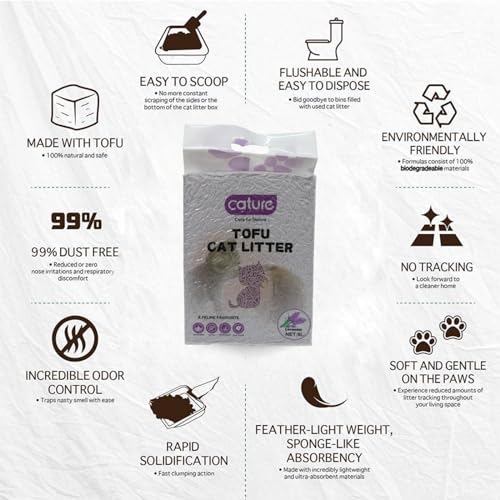Image of Cature Care by Nature Tofu Cat Litter Natural Flushable Clumping Litter Plant Based Biodegradable Ultra Odour Control 99% Dust Free Low Tracking Cat Litter (Lavender, 6L)