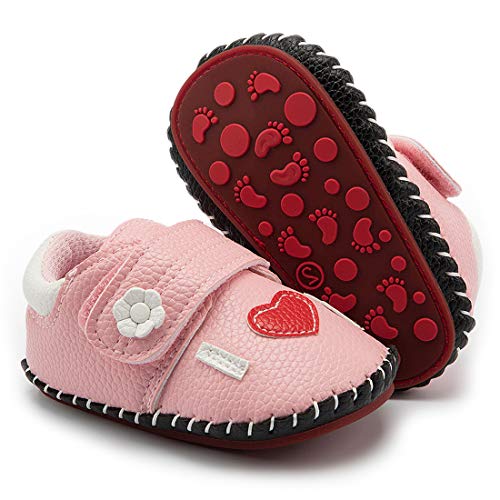 Mybbay Baby Girls Boys Soft Rubber Sole Walking Sneakers Hard Bottom Infant Cartoon Slippers Non Slip PU Leather Toddler First Walkers Crib Shoes 3-18 Months