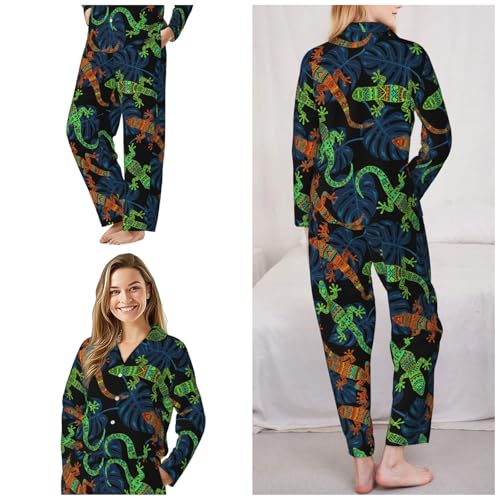 Image of Women'S Long Sleeve Pajama Set Soft Loungewear Button-Down Top & Elastic Waist Pants S- 2XL