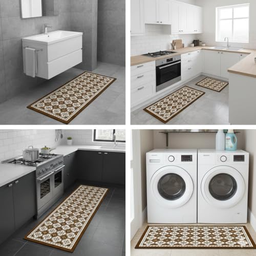 Image of proxin 2 Non-Slip Rubber Kitchen Floor Mats - Soft and Absorbent Rugs for Kitchen, Laundry, Hallway - Sizes 118x38 cm & 38x58 cm (Colour 4)