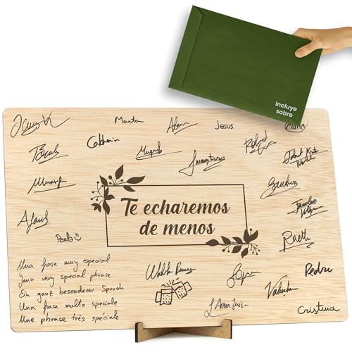 CONTRAXT Cartão-presente de despedida de madeira. Detalhe presente original cartão despedida trabalho para colegas trabalho professor professor em fim de curso amiga livro de assinaturas em madeira (despedida)