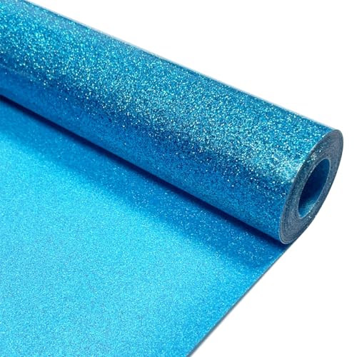Image of Sky Blue Glitter Heat Transfer Vinyl 12 inch x 8 ft HTV for Shirts, Glitter HTV Iron on for All Cutter Machine - Easy to Cut & Weed for Heat Vinyl Design (Sky Blue)