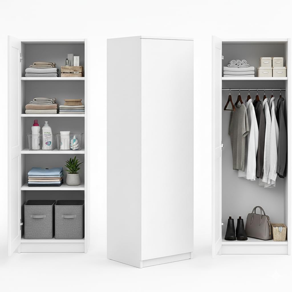 Home Collective Garderobenschrank Garderobe Mehrzweckschrank weiß 50cm Breite 180cm Höhe mit Kleiderstange und Extra-Fach, Kleiderschrank Organizer aus MDF Holz Küche, Haushalt & Wohnen