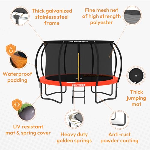 Image of JUMPZYLLA Trampoline Outdoor 8FT 10FT 12FT 14FT 15FT 16FT with Enclosure and Ladder, ASTM Approved Recreational Trampoline for Kids and Adults, Anti-Rust Coated Frame