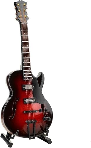 Miniatura 4 de Guitarra eléctrica en miniatura de madera con soporte y estuche, mini instrumento musical, réplica de guitarra eléctrica, figuras coleccionables,
