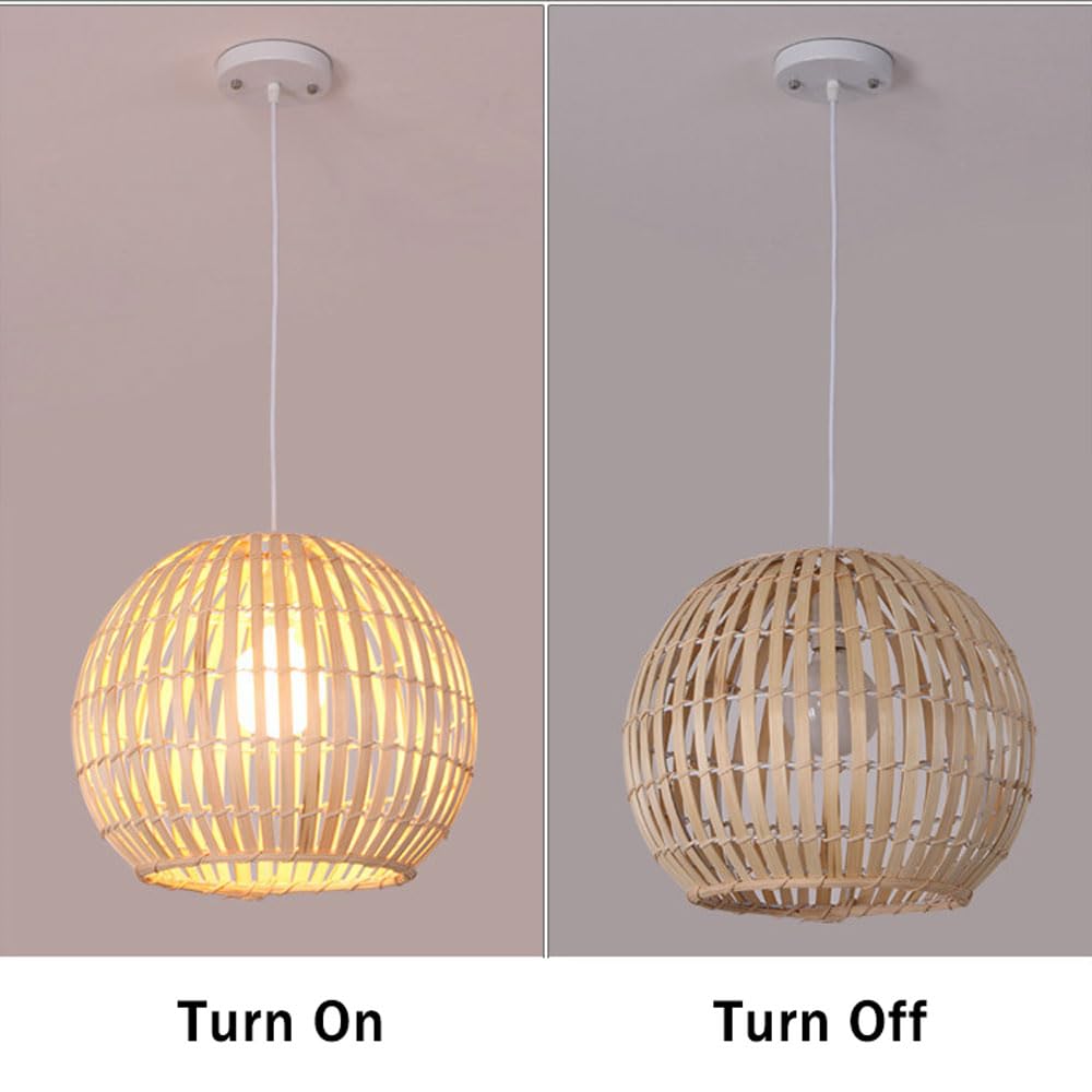 1-Licht-rustikale Rattan-Pendelleuchte, Bauernhaus-Bambus-Pendelleuchte, 11,8" Boho handgefertigte gewebte Weidenkorb-Hänge-Deckenlampe für Esszimmer, Kücheninsel, Wohnzimmer, Schlafzimmer