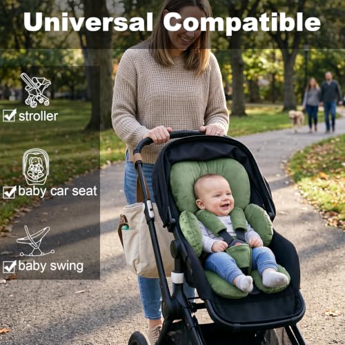 Image of Infant Car Seat Insert for Newborn Boys Girls, Extra Thick & Soft Minky Preemie Car Seat Head Body Support Cushion with Strap Pads, Perfect for Stroller, Baby Swing, Bouncer, 2-in-1 Reversible, Green