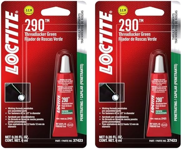 Loctite 290 Threadlocker for Automotive Pre-Assembled Fasteners: Medium-Strength, High-Temp, Anaerobic, Works on All Metals | Green, 6 ml Tube (PN: 37423-487234) (Pack of 2)