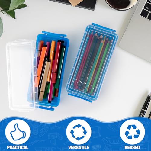 Image of Gueevin 24 Pcs Large Capacity Plastic Pencil Box Clear Plastic Pencil Case Crayon Box with Snap Tight Lid Watercolor Pen Storage Brush Organizer Drawing Tools Container (Cute Blue)