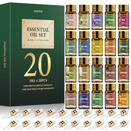 20 Pcs Essential Oil Set - Essential Oils Gift Set Perfect for Diffuser, Massage,Soap, Candle Bath Bombs Making, 20x5 ML