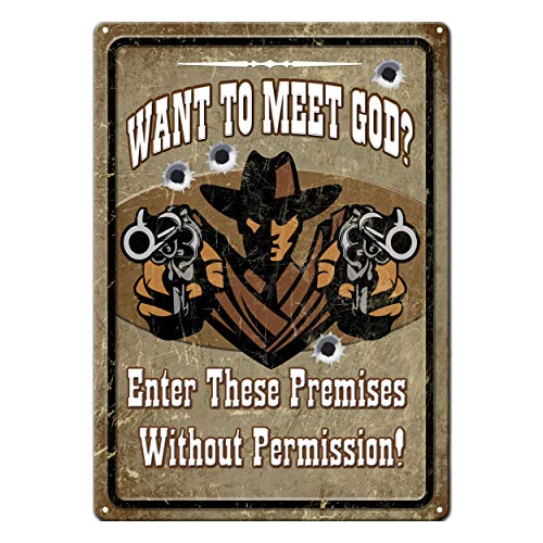 Rivers Edge Products Rivers Edge Products 12"x17" Retro Metal Tin Sign, Want To Meet God
