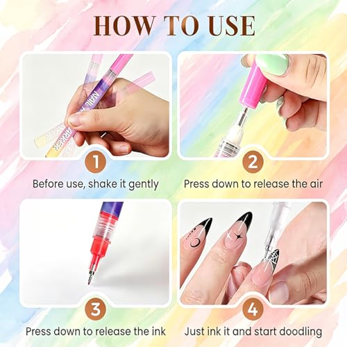 Image of 12 Color Nail Art Pens, 0.5 MM Nail Polish Pens Set Drawing Painting Point Liner Acrylic Painted Pen Kit, Waterproof and Quick-drying Nail for DIY Nails Art Design Manicure Tools (0.5mm)