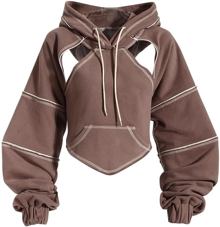 Pooyikoi Crop Hip Hop Hoodies Women Pullover Spring Autumn Cutout Backless Bandage Short Hooded Sweatshirt Tracksuit - Image 4