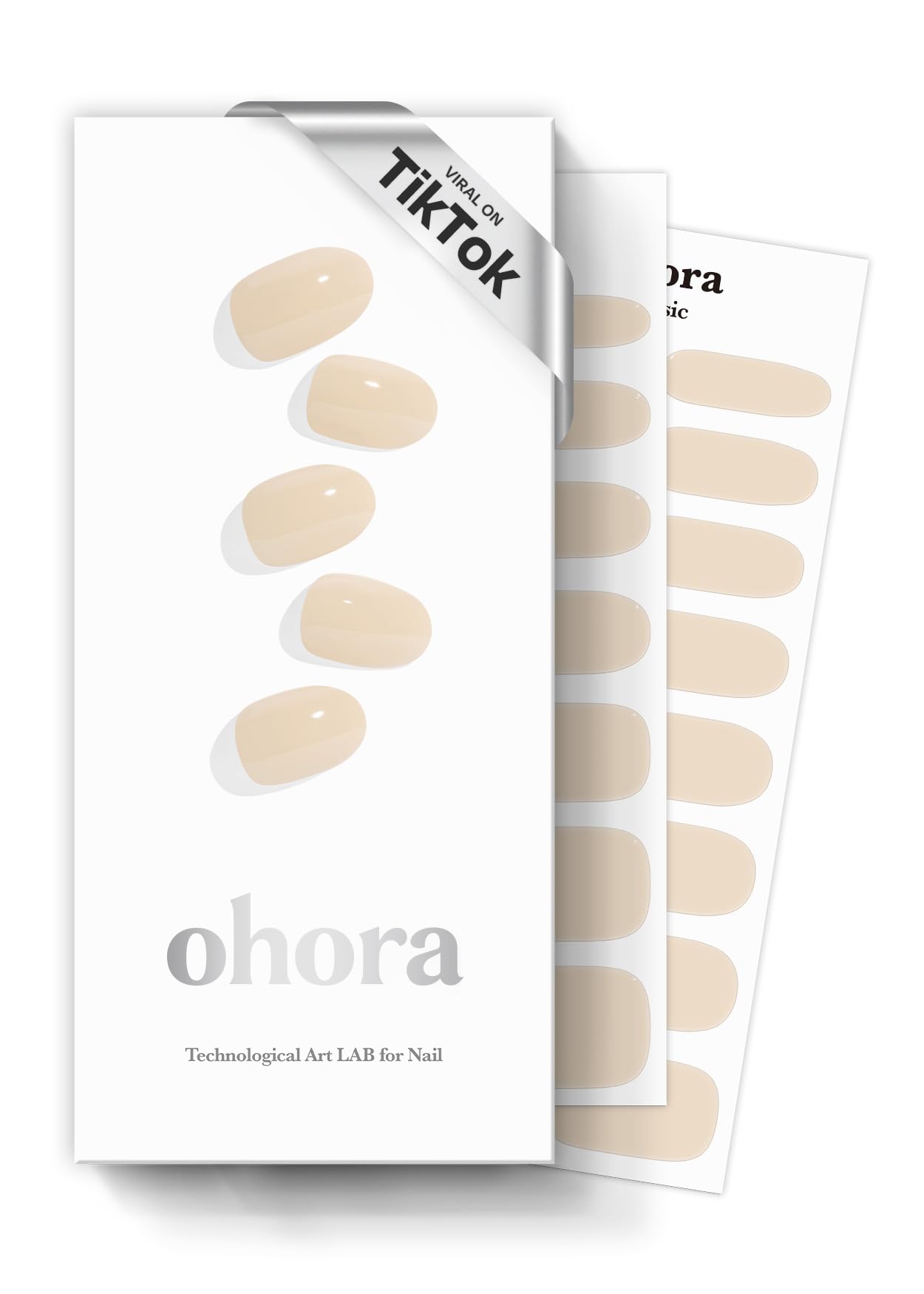 ohora Semi Cured Gel Nail Strips (N Cream Base) - Works with Any UV Nail Lamps, Salon-Quality, Long Lasting, Easy to Apply & Remove - Includes 2 Prep Pads, Nail File & Wooden Stick