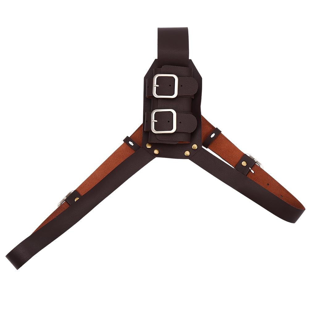 GORGECRAFT Halloween Sword Back Brown PU Faux Leather Medieval Retro Dagger Adjustable Protective Cover Case Shoulder Back Sheath Buckle Holsters for Costume Sword Frog Holder Adult Men Accessories