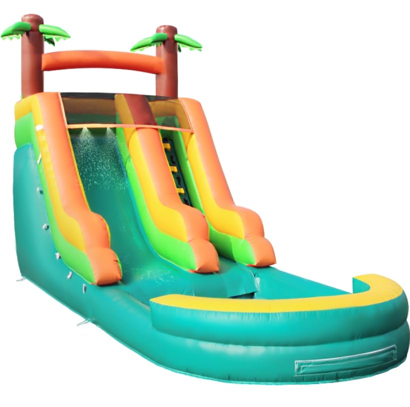 26FT Inflatable Water Slide, PVC Commercial Grade Water Slide with Splash Pool, 4-in-1 Tropical Rainforest Style Water Slide with Climbing &
