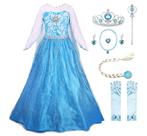 JerrisApparel vestido de fiesta de nieve para reina, disfraz de princesa, cosplay up, Azul con accesorios., 6-7