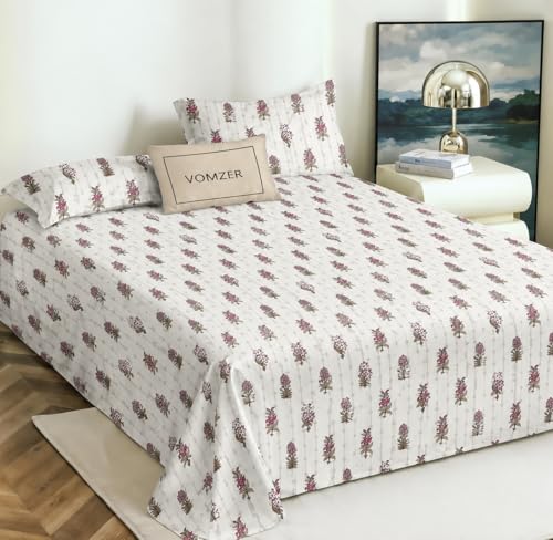 Image of VOMZER Cotton King Size Flat Bedsheet for Double Bed, 1 Cotton Bed Sheet Double Bed (90x100 Inches) with 2 Pillow Cover, Ivory Dot