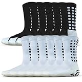 6 Pairs Non-Slip Soccer Grip Socks – Moisture-Wicking & Seamless Design Helps Reduce Blisters – for Men, Women, Football, Basketball, Running - 3 White+3 Black