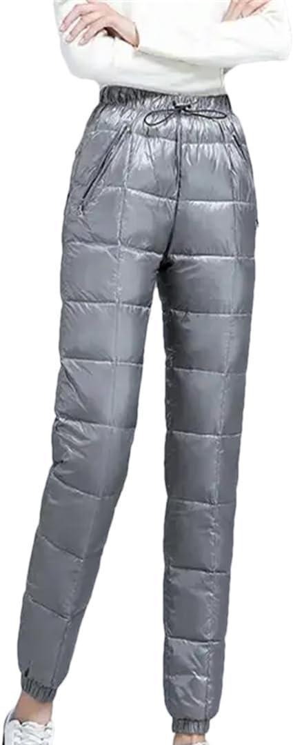 Mkjuuior Women's Snow Cotton Down Pants High Waist Straight Pants Large Size Casual Stretch Down Sports Pants