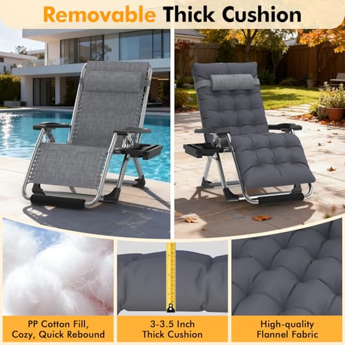 Image of Slendor Oversized Zero Gravity Chairs XL, 29in Recliner Chair, Dark Grey | Reclining Lounge Chair, Folding Anti Gravity Chairs w /Aluminum Alloy Lock, Removable Cushion&Headrest, 440lbs, for Lawn Patio