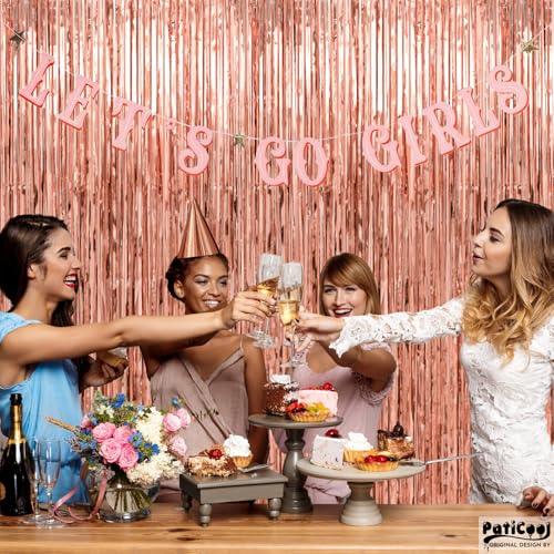 Image of Thicken Rose Gold Tinsel Backdrop 2 Pack 3.3 x 6.6 FT, Foil Fringe Curtains, Birthday Decorations for Women Girls, Bachelorette Bridal Shower Decorations