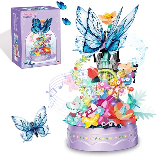 louyebh Flowers Music Box Building Block Set for Adults Girls 630PCS