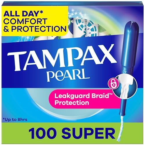 Tampax Pearl Tampons for Women, with LeakGuard Braid, Super Absorbency, Unscented, 100 Count (2 Packs of 50)