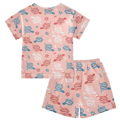 Pajama Short Sets Snake Pattern with Flowers Soft Cotton Summer Sleepwear 2 Piece PJS Size 5-14T2