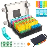 Monthly Pill Organizer 3 Times a Day, Portable Pill Box with Weekly Travel Bag, Large Capacity Medicine Organizer with Labels, 30 Day Pill Case & Pill Cutter for Easy Medication Management (Black)