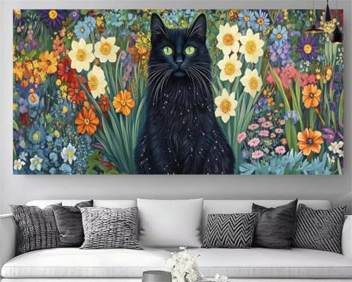 Broderie Gem Art Chat et Fleur en strass cristal de qualité supérieure pour toile 40x80