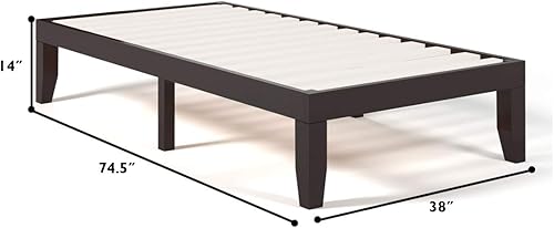 Miniatura 3 de KOMFOTT Base de cama de plataforma de madera de 14 pulgadas, tamaño individual, base de colchón de madera con marco de madera de goma, fuerte Marrón