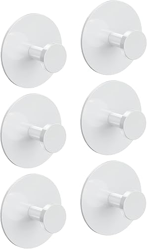 Gancho de pared adhesivo para abrigo y toalla extra pegajoso 12 libras (máx.), perchero de acero inoxidable, color blanco, paquete de 6 unidades de