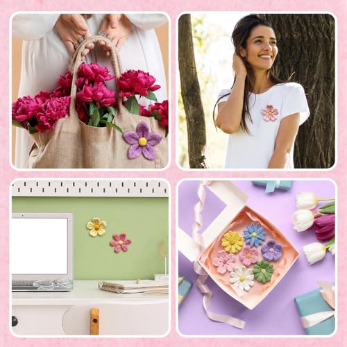 HunnmingRe 32 Set Flower Needle Felting DIY Kits for Beginner Include 30 Colors Wool Roving Felt Fabric and Felting Needles for Spring Home Decoration Art Craft