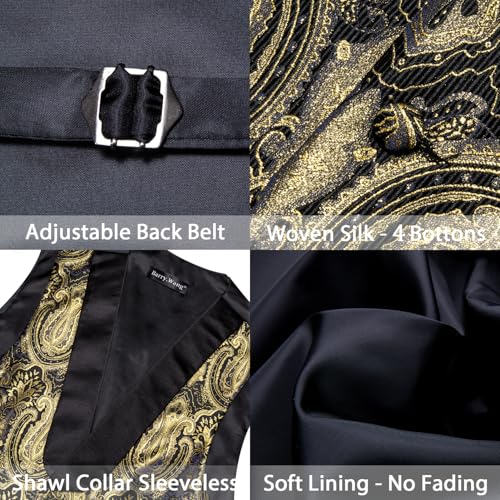 Image of Barry.Wang Mens Silk Lapel /Shawl Collar Vest Tie Sleeve Holder Set Formal /Casual Paisley Vests Wedding Tuxedo Waistcoat