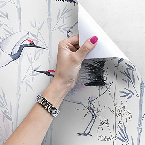 Fotomurale para tapar imperfecciones de pared con vinilo autoadhesivo de grullas 4