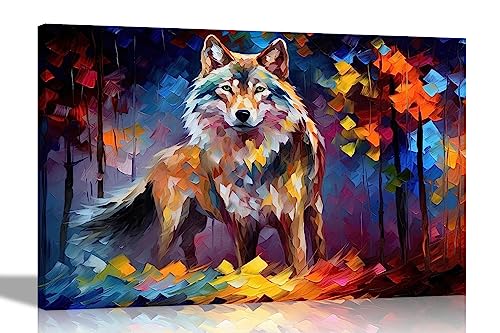 Tableau coloré sur toile loup argenté grand format 76x50cm salon