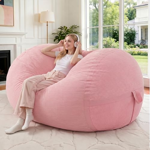 Image of 4FT Bean Bag Chair 4'Big Bean Bag Chairs with Adults, Large Beanbag Chair | Bean bag Lounger with Machine Washable Cover Corduroy Fabric, Comfy Chairs for Living Room Bedroom Dorm, Pink